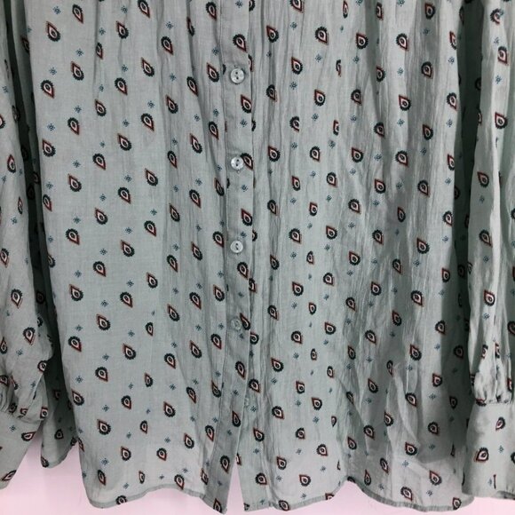 Reitmans Light Sage Green Small Paisley Patterned Button Up Long Sleeve Shirt 2X - Picture 7 of 16